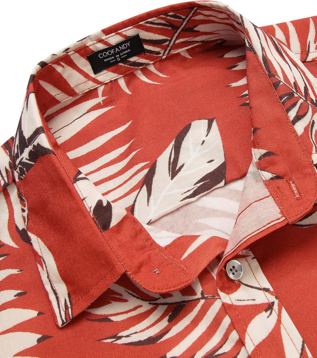 imageCOOFANDY Mens Hawaiian Shirts Short Sleeve Casual Button Down Tropical Beach ShirtRed Leaf