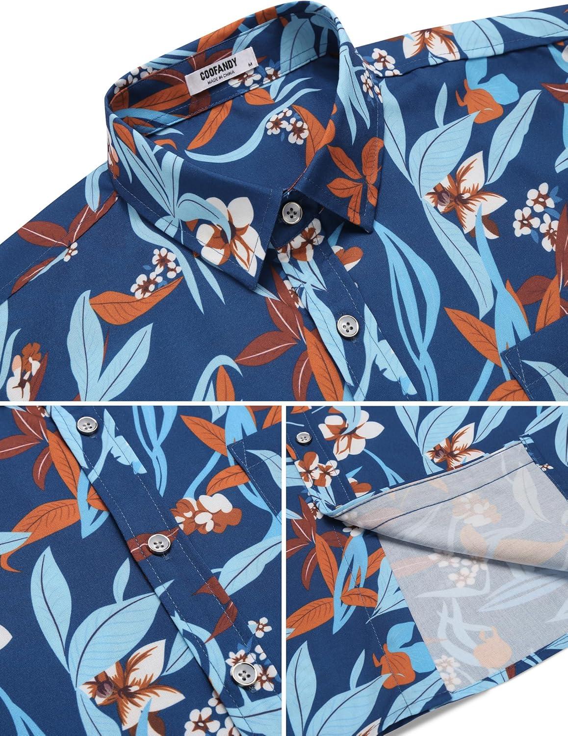 imageCOOFANDY Mens Hawaiian Shirts Short Sleeve Casual Button Down Tropical Beach ShirtRoyal Blue Red Leaf