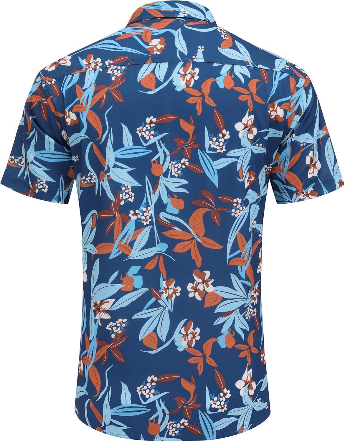 imageCOOFANDY Mens Hawaiian Shirts Short Sleeve Casual Button Down Tropical Beach ShirtRoyal Blue Red Leaf