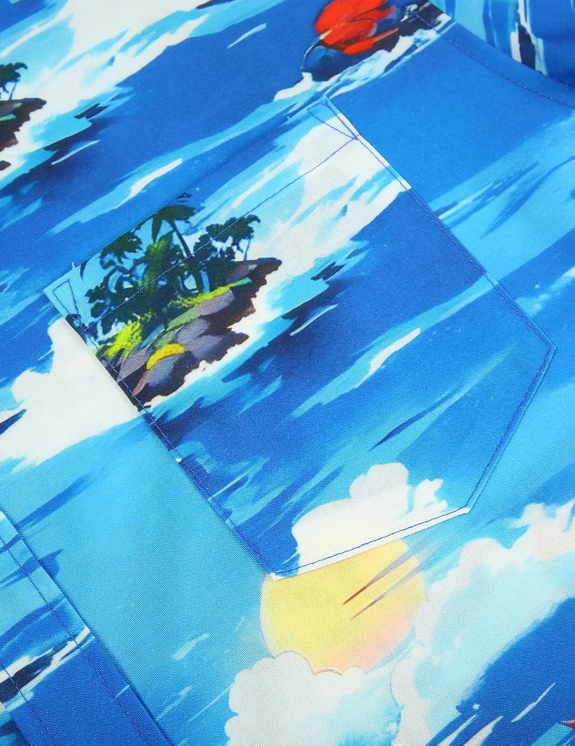 imageCOOFANDY Mens Hawaiian Shirts Short Sleeve Casual Button Down Tropical Beach ShirtSea Blue