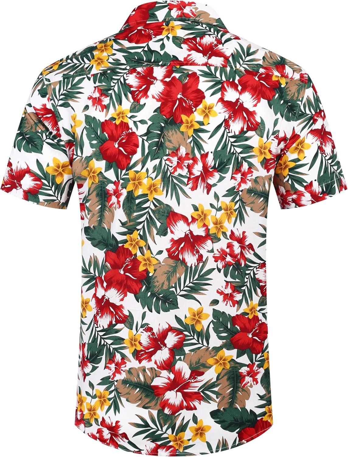 imageCOOFANDY Mens Hawaiian Shirts Short Sleeve Casual Button Down Tropical Beach ShirtWhite Red Floral