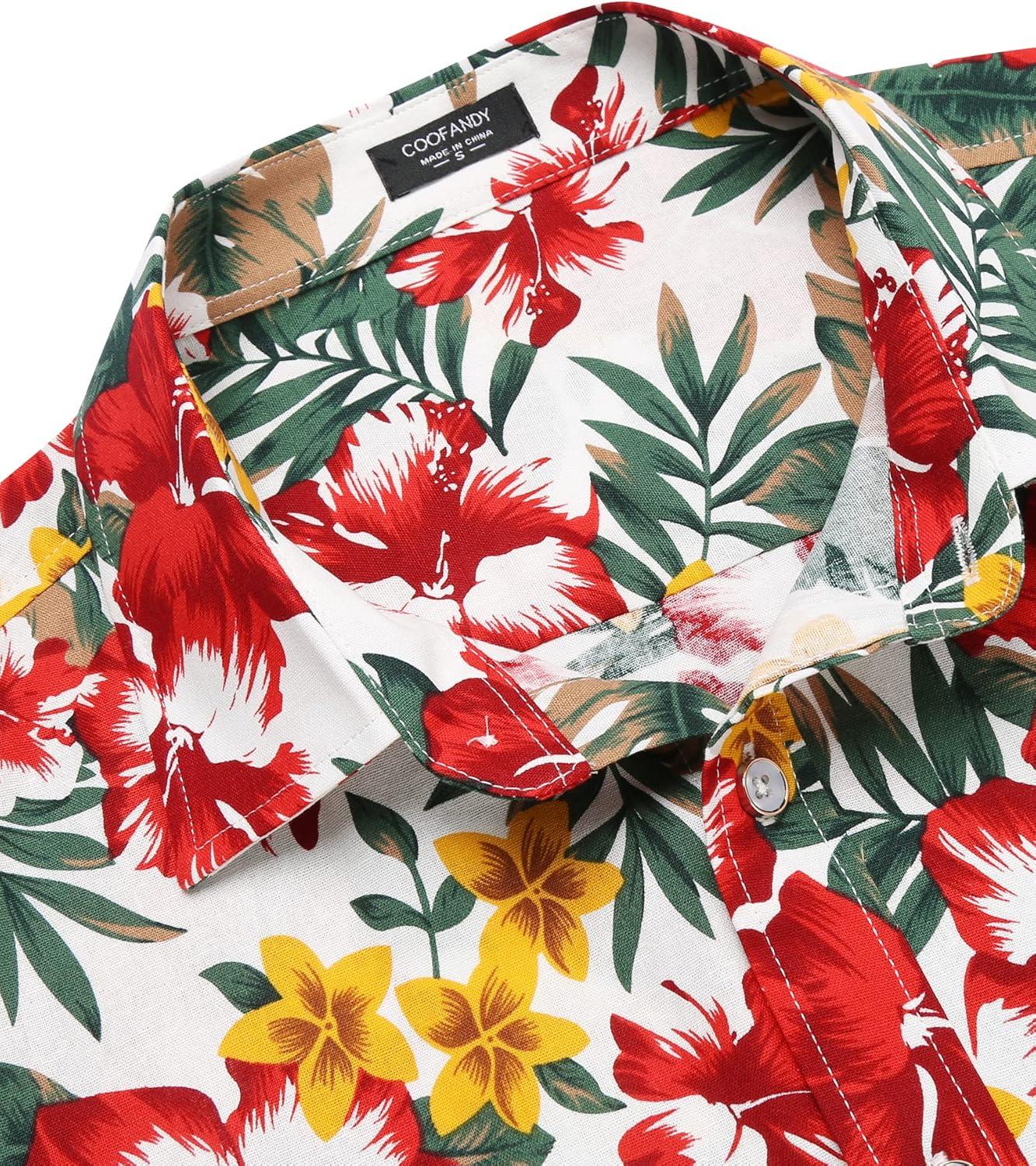 imageCOOFANDY Mens Hawaiian Shirts Short Sleeve Casual Button Down Tropical Beach ShirtWhite Red Floral