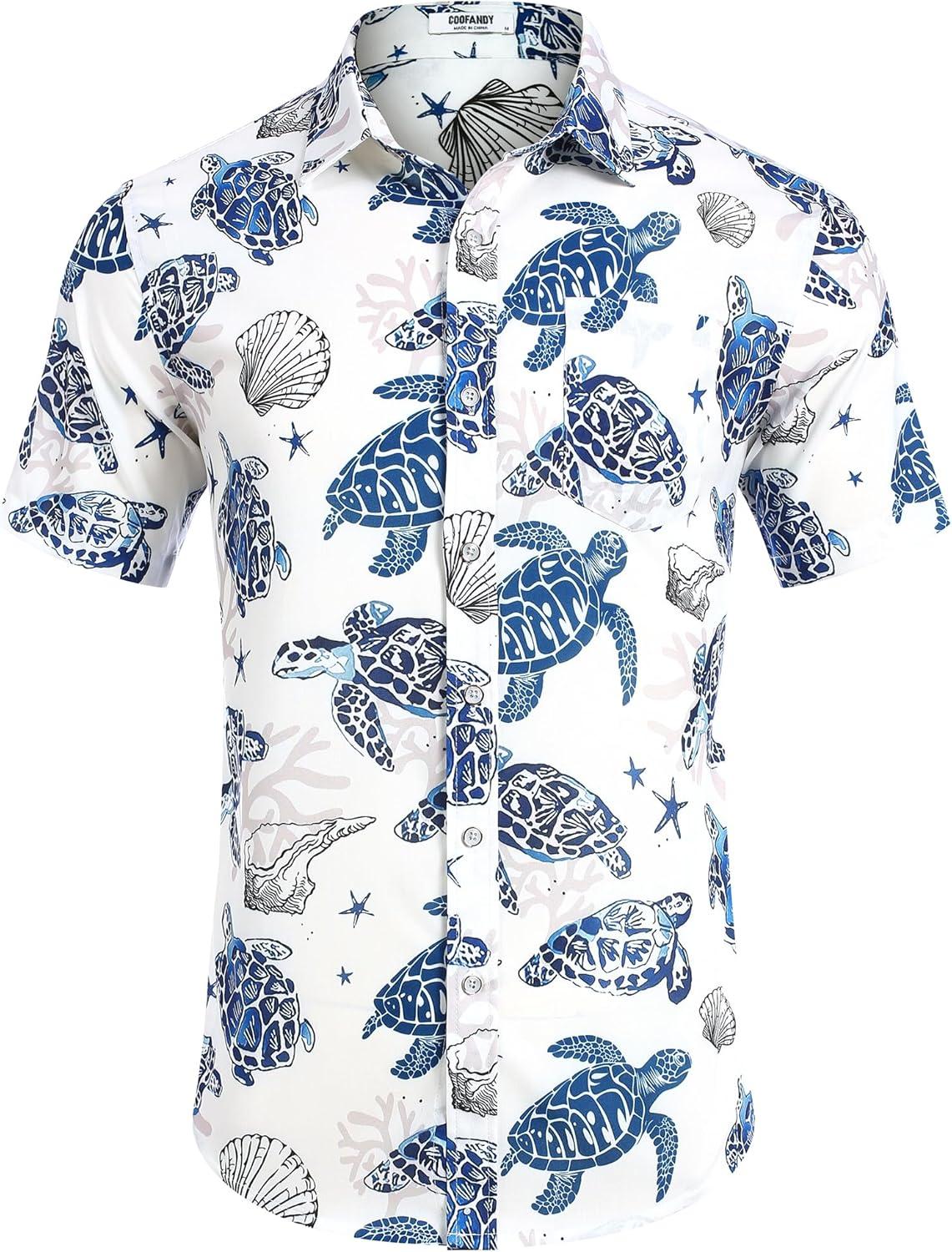 imageCOOFANDY Mens Hawaiian Shirts Short Sleeve Casual Button Down Tropical Beach ShirtWhite Sea Turtles
