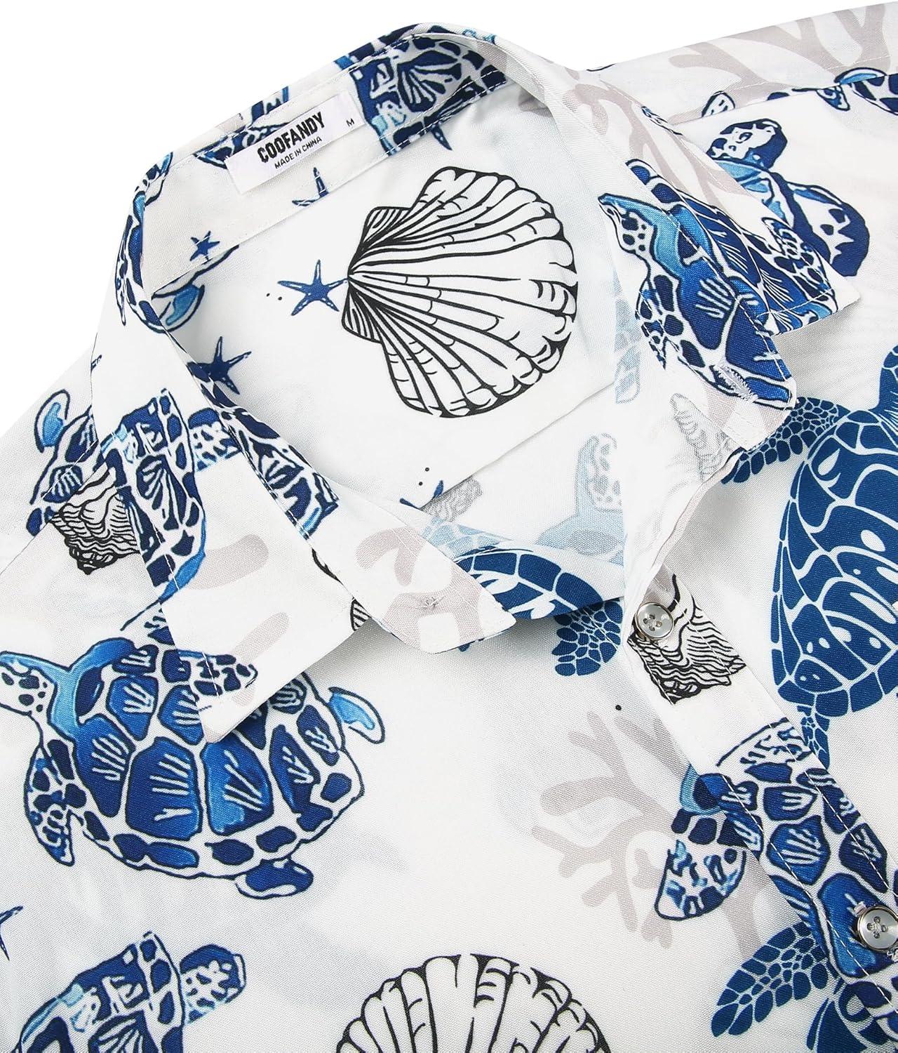 imageCOOFANDY Mens Hawaiian Shirts Short Sleeve Casual Button Down Tropical Beach ShirtWhite Sea Turtles