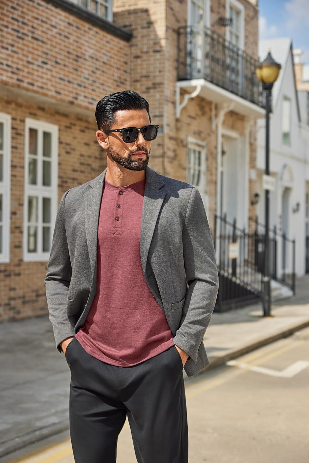 imageCOOFANDY Mens Henley Shirts Long Sleeve Casual Button Shirts Fashion Lightweight Pullover ShirtsWine Red