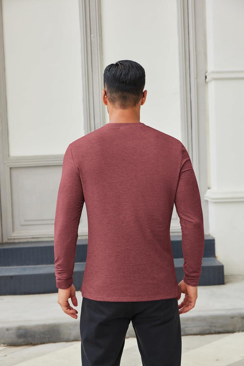 imageCOOFANDY Mens Henley Shirts Long Sleeve Casual Button Shirts Fashion Lightweight Pullover ShirtsWine Red