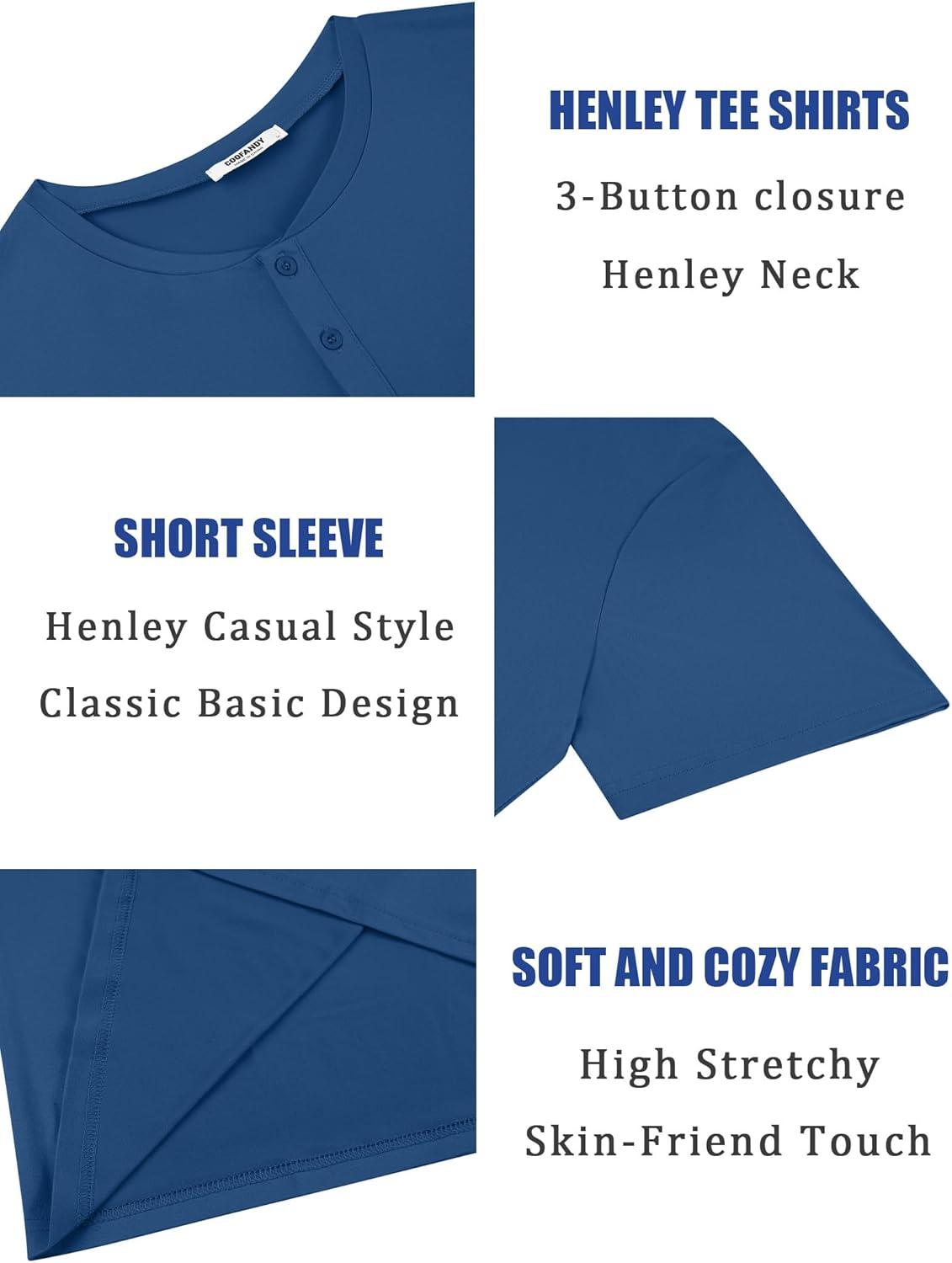 imageCOOFANDY Mens Henley Shirts Short Sleeve Casual Summer Basic T Shirt Soild Button Tee TopAdark Blue