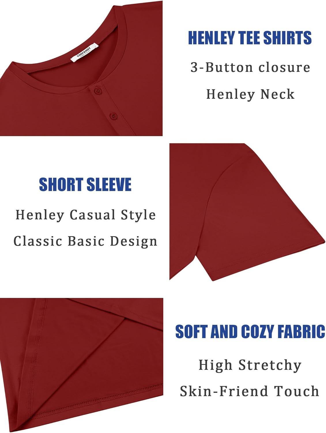 imageCOOFANDY Mens Henley Shirts Short Sleeve Casual Summer Basic T Shirt Soild Button Tee TopAwine Red