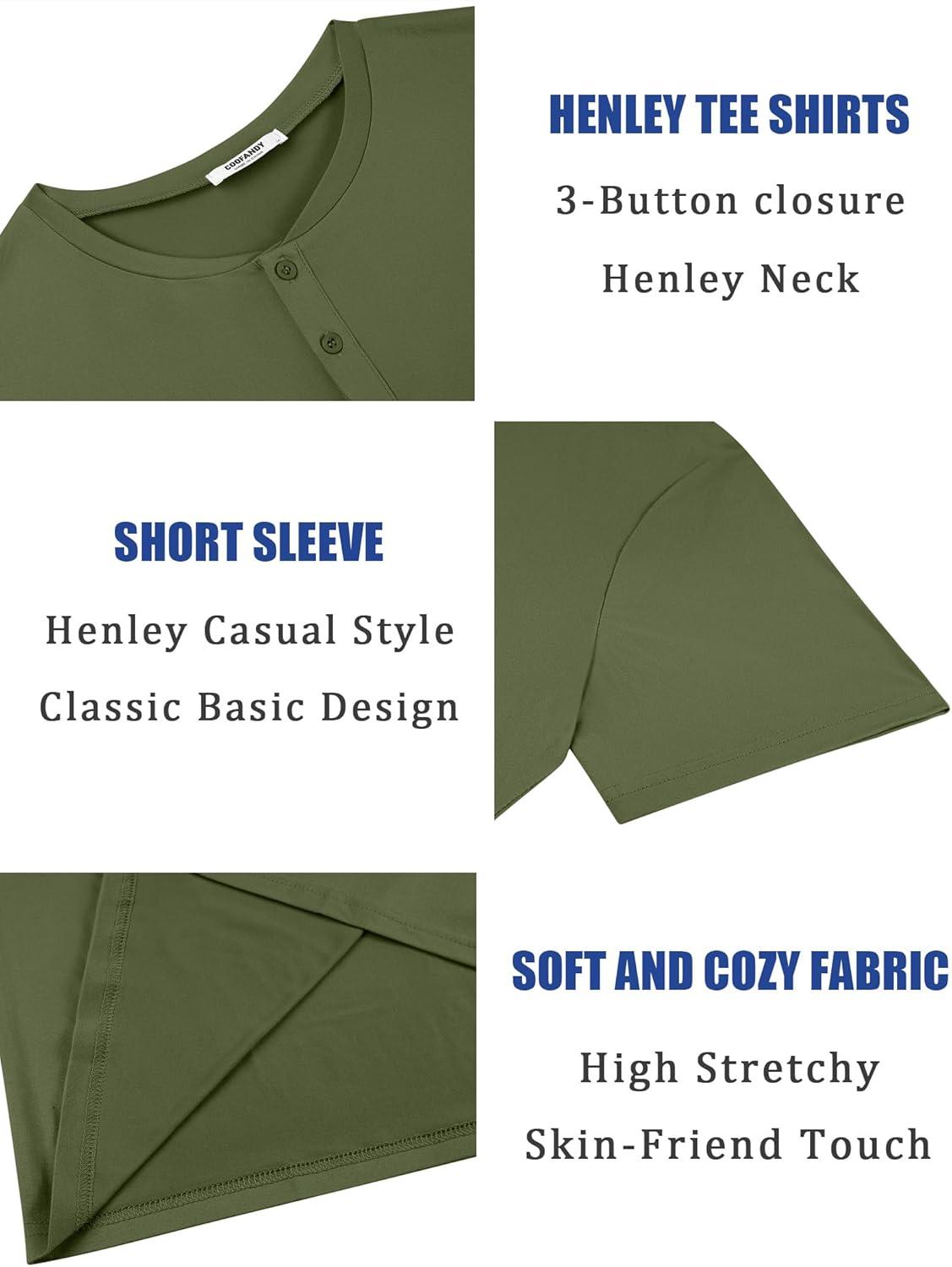 imageCOOFANDY Mens Henley Shirts Short Sleeve Casual Summer Basic T Shirt Soild Button Tee TopB2 Pack BlackArmy Green