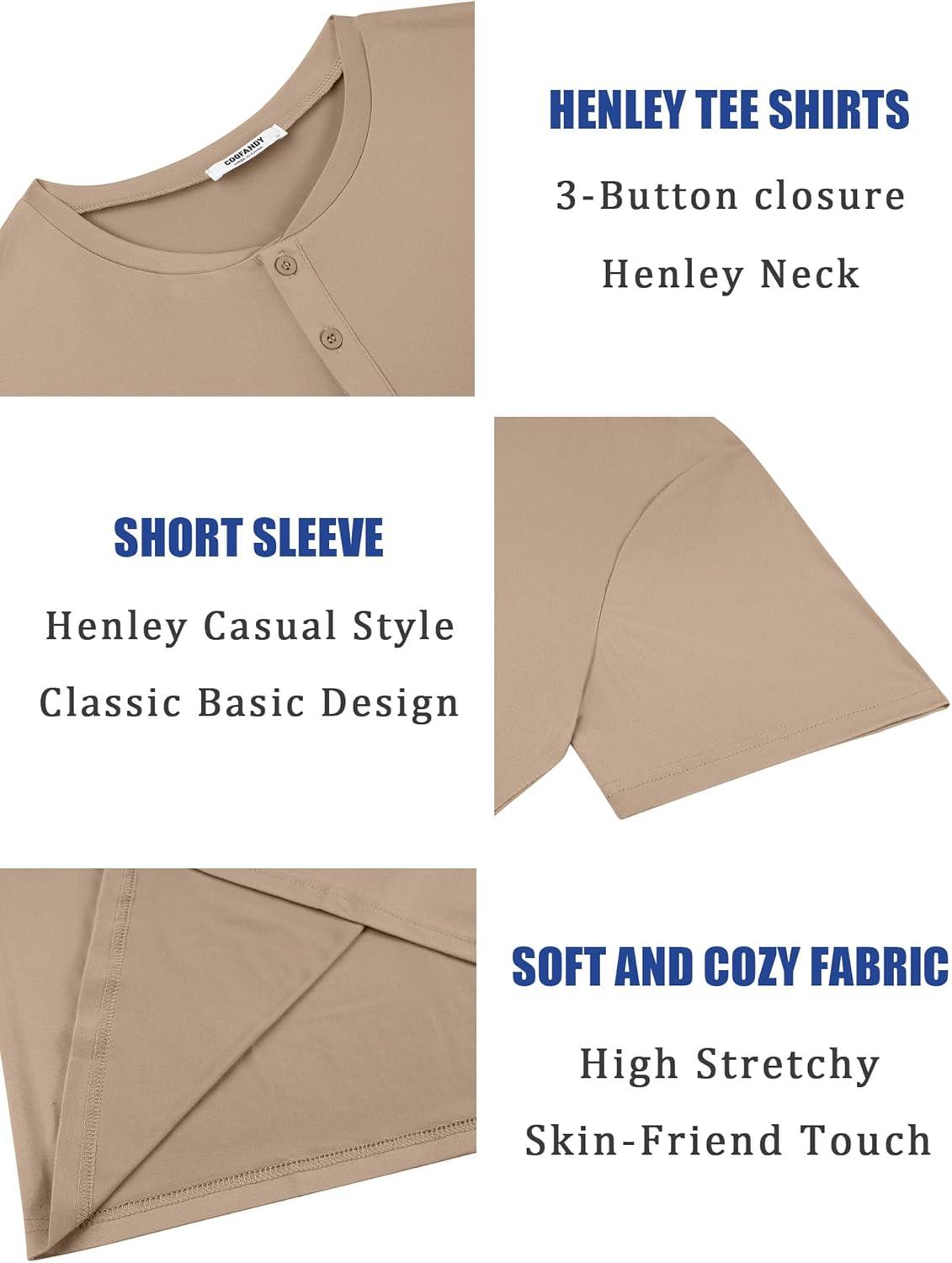 imageCOOFANDY Mens Henley Shirts Short Sleeve Casual Summer Basic T Shirt Soild Button Tee TopB2 Pack Navy BlueKhaki