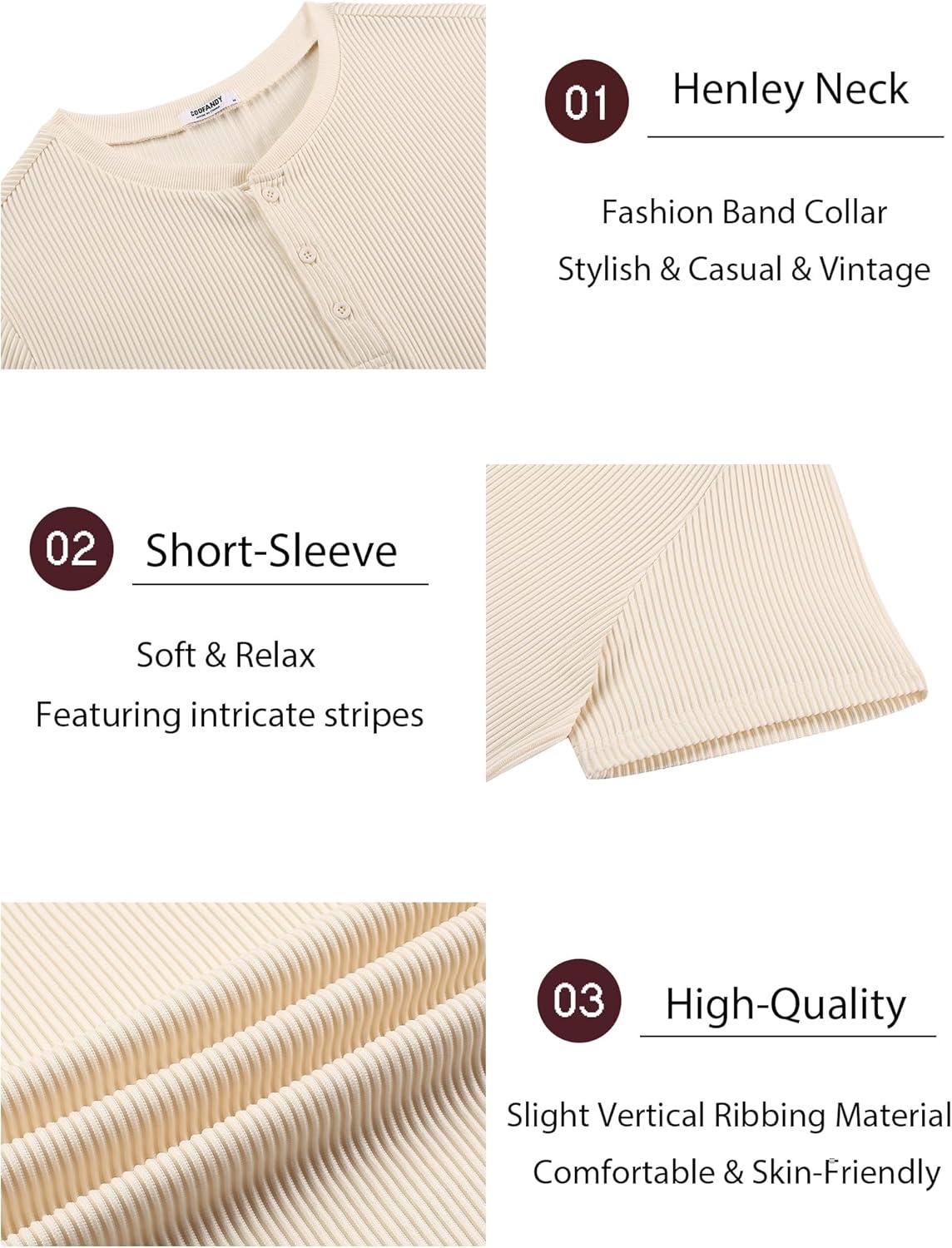 imageCOOFANDY Mens Henley Shirts Short Sleeve Casual Tee Summer Button Henley Soild T ShirtsBeige