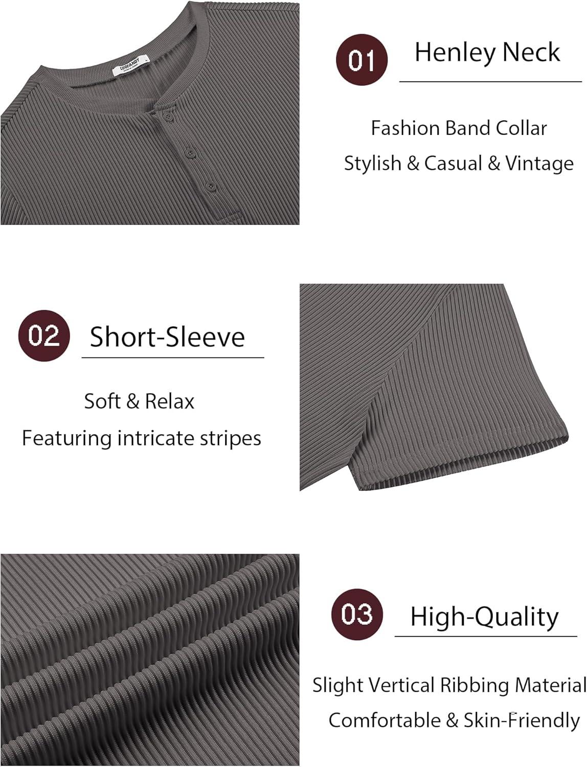 imageCOOFANDY Mens Henley Shirts Short Sleeve Casual Tee Summer Button Henley Soild T ShirtsDark Grey