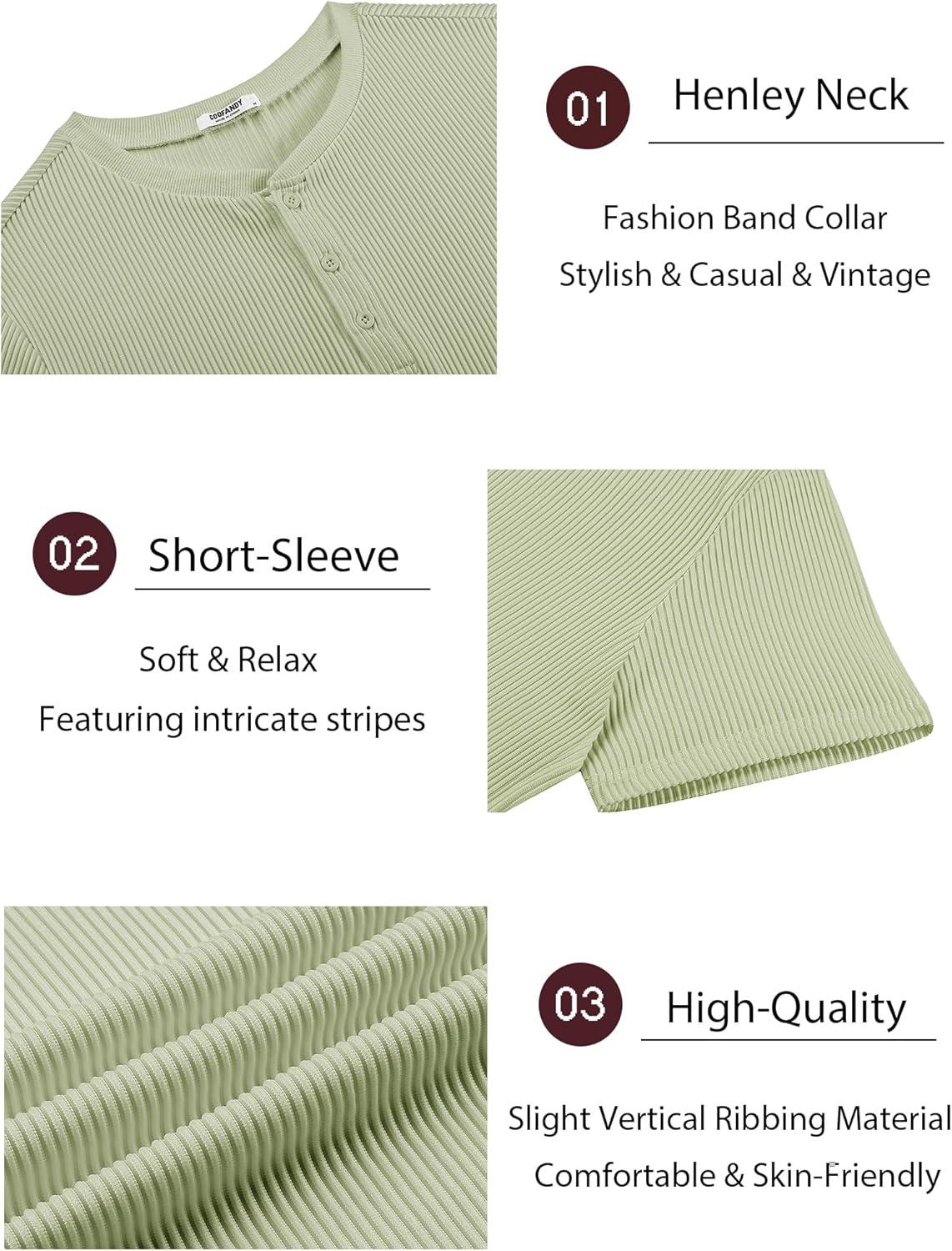 imageCOOFANDY Mens Henley Shirts Short Sleeve Casual Tee Summer Button Henley Soild T ShirtsLight Green