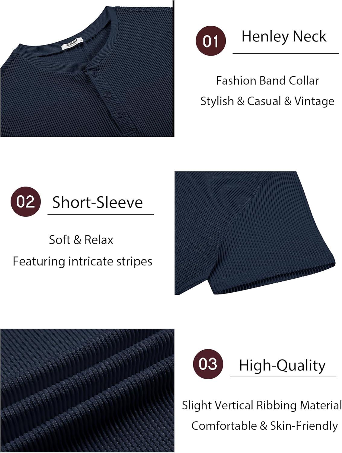 imageCOOFANDY Mens Henley Shirts Short Sleeve Casual Tee Summer Button Henley Soild T ShirtsNavy Blue