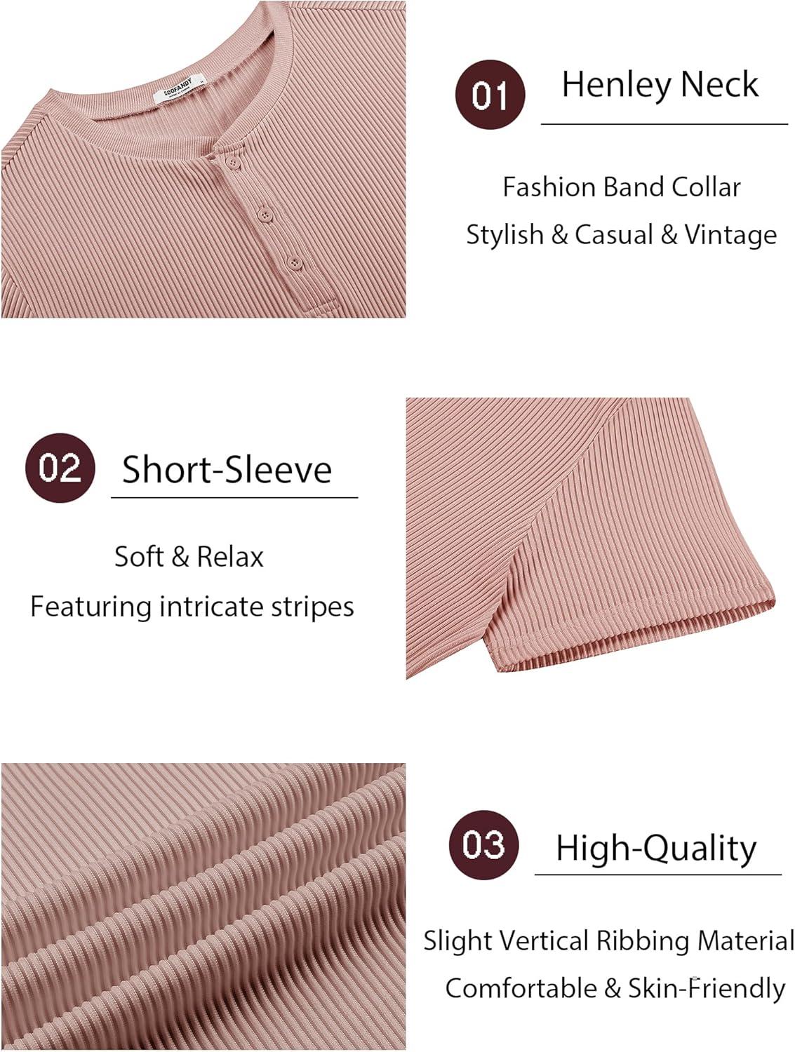 imageCOOFANDY Mens Henley Shirts Short Sleeve Casual Tee Summer Button Henley Soild T ShirtsPink