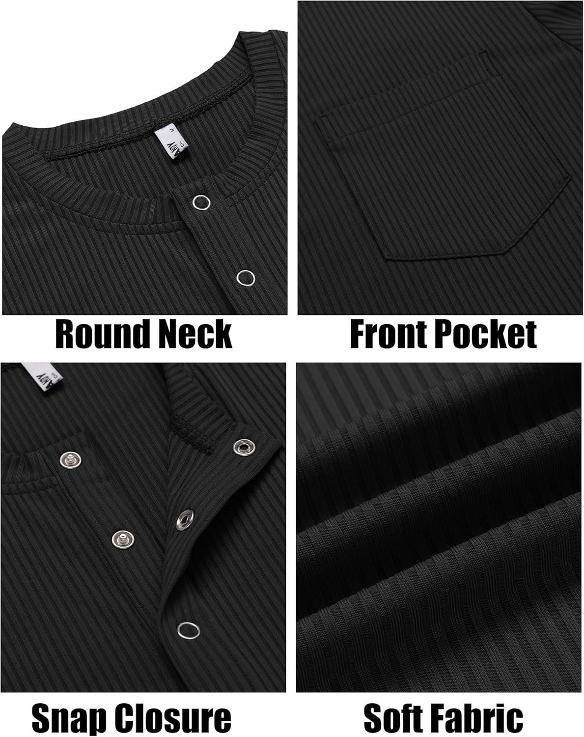 imageCOOFANDY Mens Henley Shirts Short Sleeve Tshirt Basic Button Tees Summer Ribbed Pocket T Shirt Casual Stretch TopsBlack