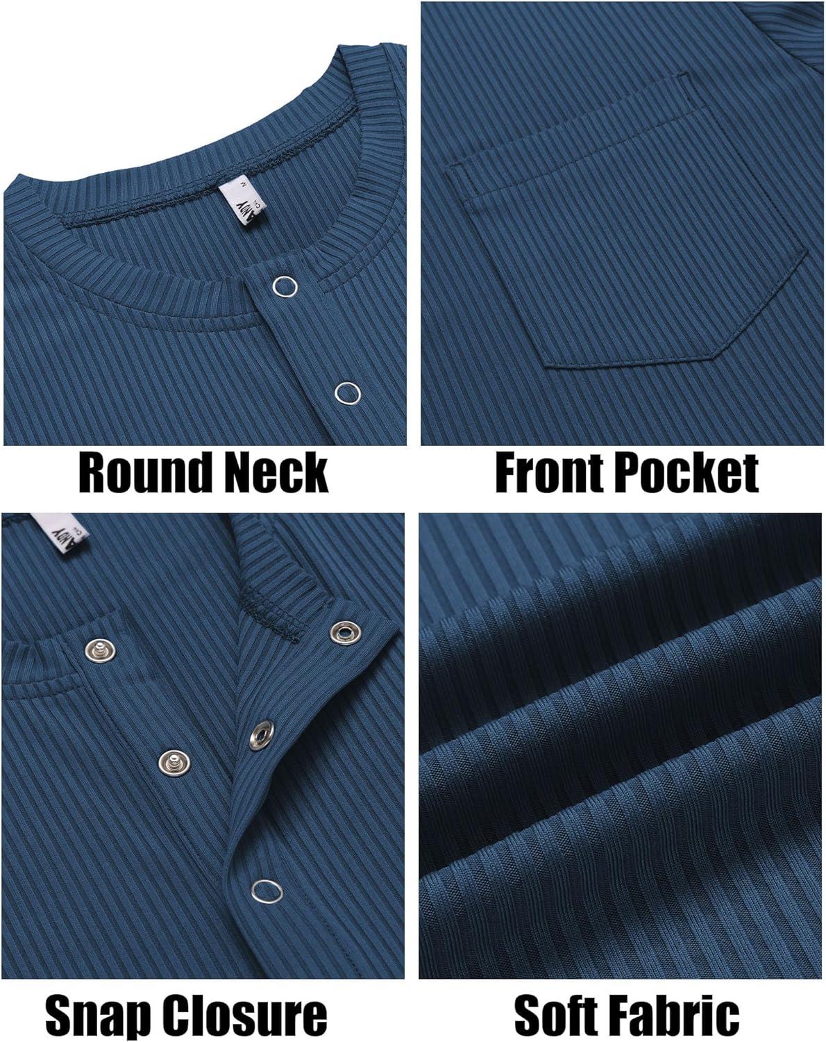 imageCOOFANDY Mens Henley Shirts Short Sleeve Tshirt Basic Button Tees Summer Ribbed Pocket T Shirt Casual Stretch TopsBlue
