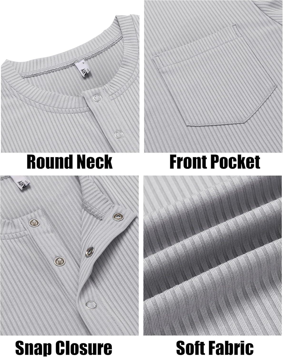 imageCOOFANDY Mens Henley Shirts Short Sleeve Tshirt Basic Button Tees Summer Ribbed Pocket T Shirt Casual Stretch TopsLight Grey