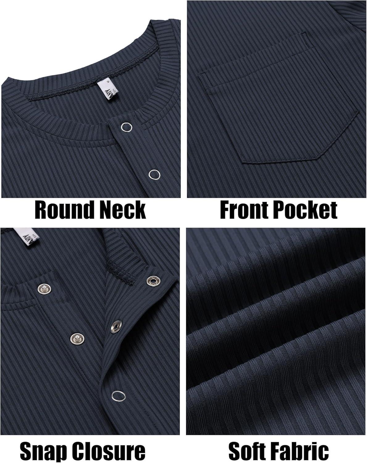 imageCOOFANDY Mens Henley Shirts Short Sleeve Tshirt Basic Button Tees Summer Ribbed Pocket T Shirt Casual Stretch TopsNavy Blue
