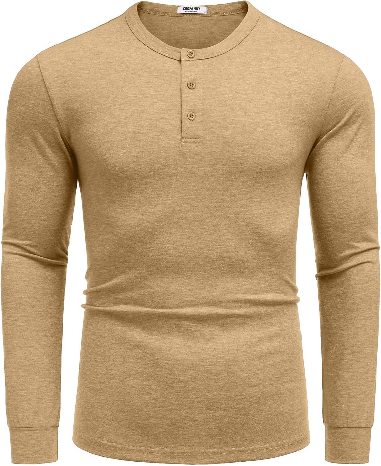 imageCOOFANDY Mens Henley TShirt Long Sleeve Casual Lightweight Pullover Shirts Soft Stretch Basic Tees Fall TopsLight Khaki