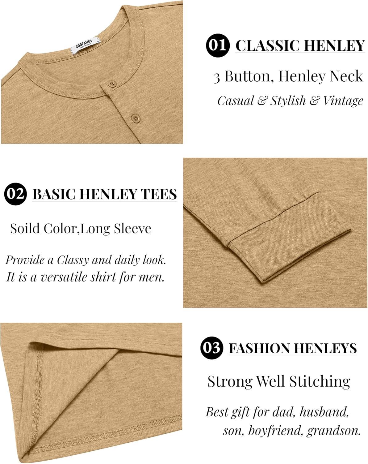 imageCOOFANDY Mens Henley TShirt Long Sleeve Casual Lightweight Pullover Shirts Soft Stretch Basic Tees Fall TopsLight Khaki