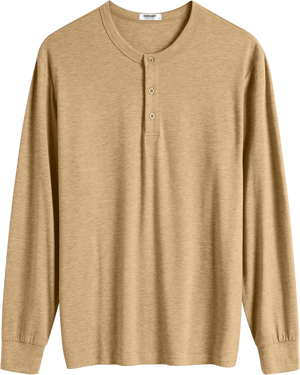 imageCOOFANDY Mens Henley TShirt Long Sleeve Casual Lightweight Pullover Shirts Soft Stretch Basic Tees Fall TopsLight Khaki
