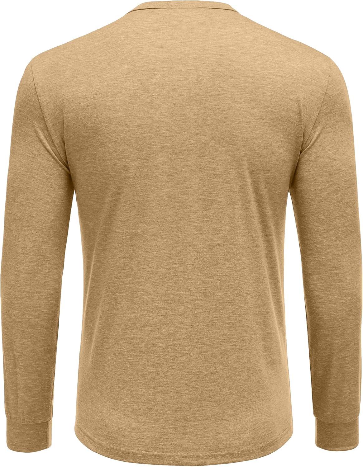 imageCOOFANDY Mens Henley TShirt Long Sleeve Casual Lightweight Pullover Shirts Soft Stretch Basic Tees Fall TopsLight Khaki