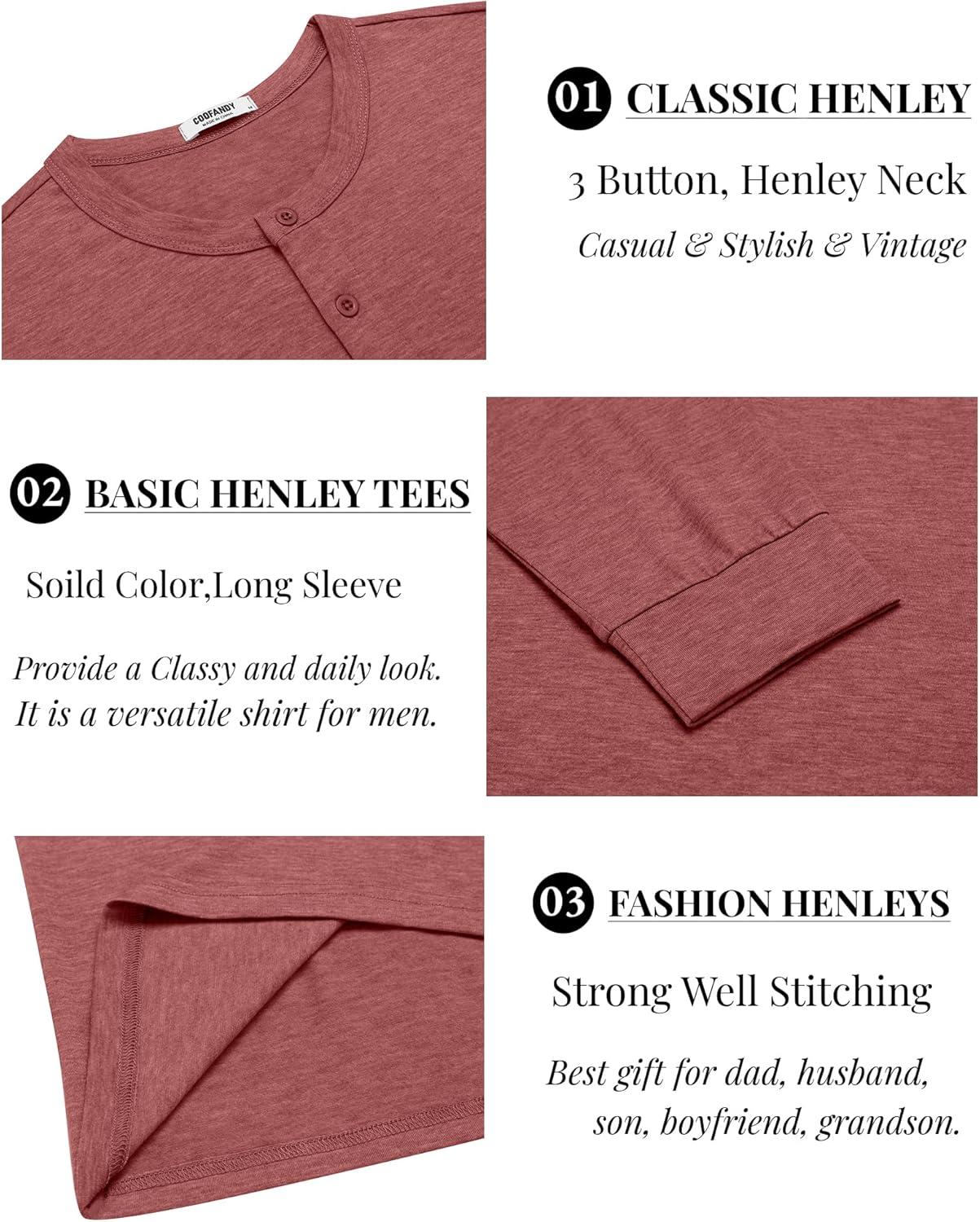 imageCOOFANDY Mens Henley TShirt Long Sleeve Casual Lightweight Pullover Shirts Soft Stretch Basic Tees Fall TopsRed