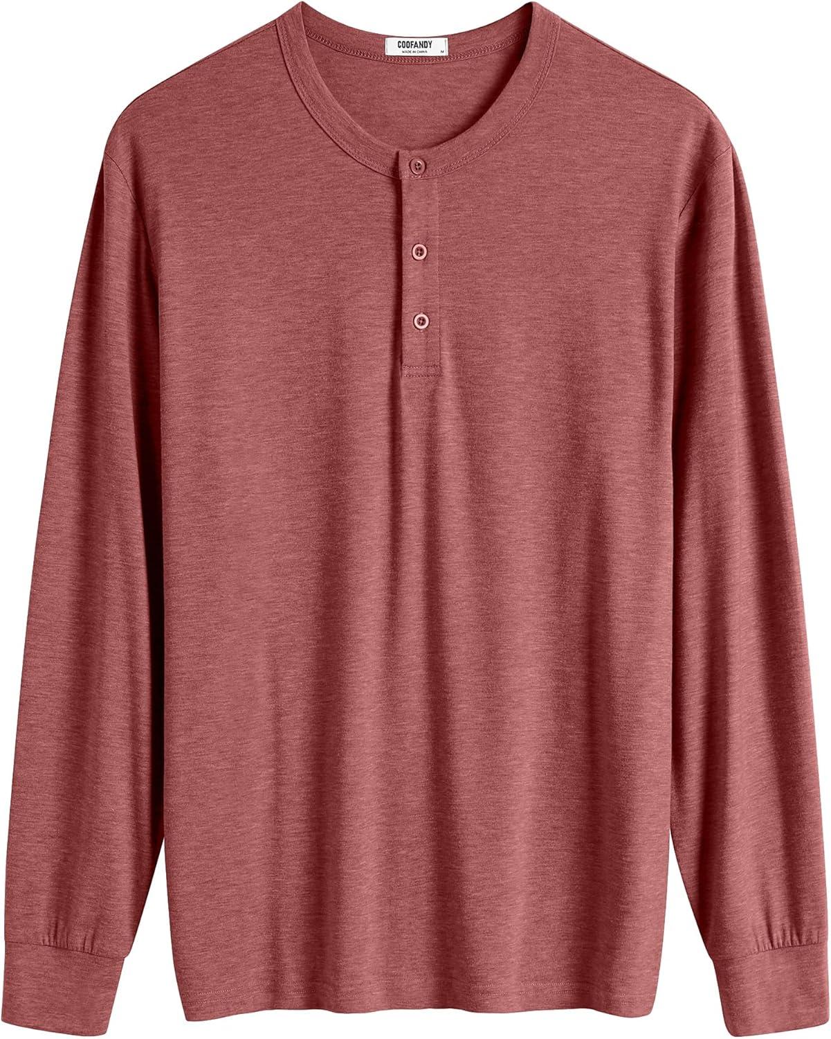imageCOOFANDY Mens Henley TShirt Long Sleeve Casual Lightweight Pullover Shirts Soft Stretch Basic Tees Fall TopsRed