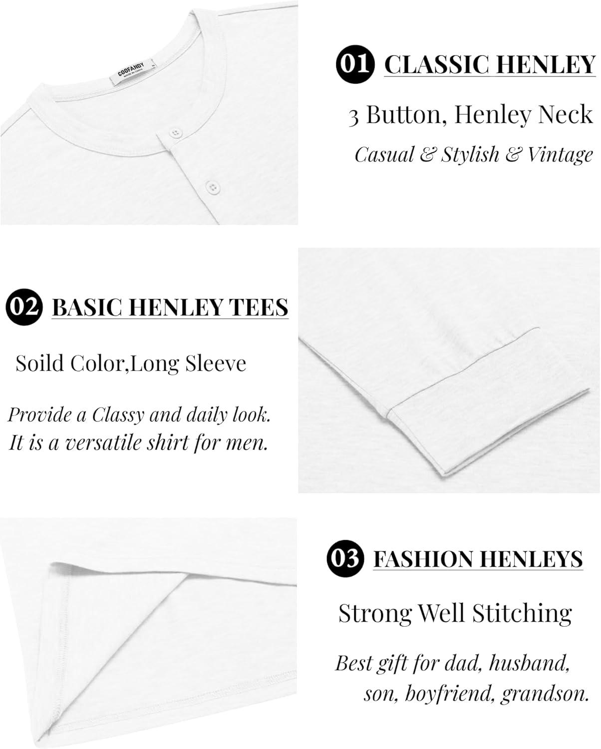 imageCOOFANDY Mens Henley TShirt Long Sleeve Casual Lightweight Pullover Shirts Soft Stretch Basic Tees Fall TopsWhite