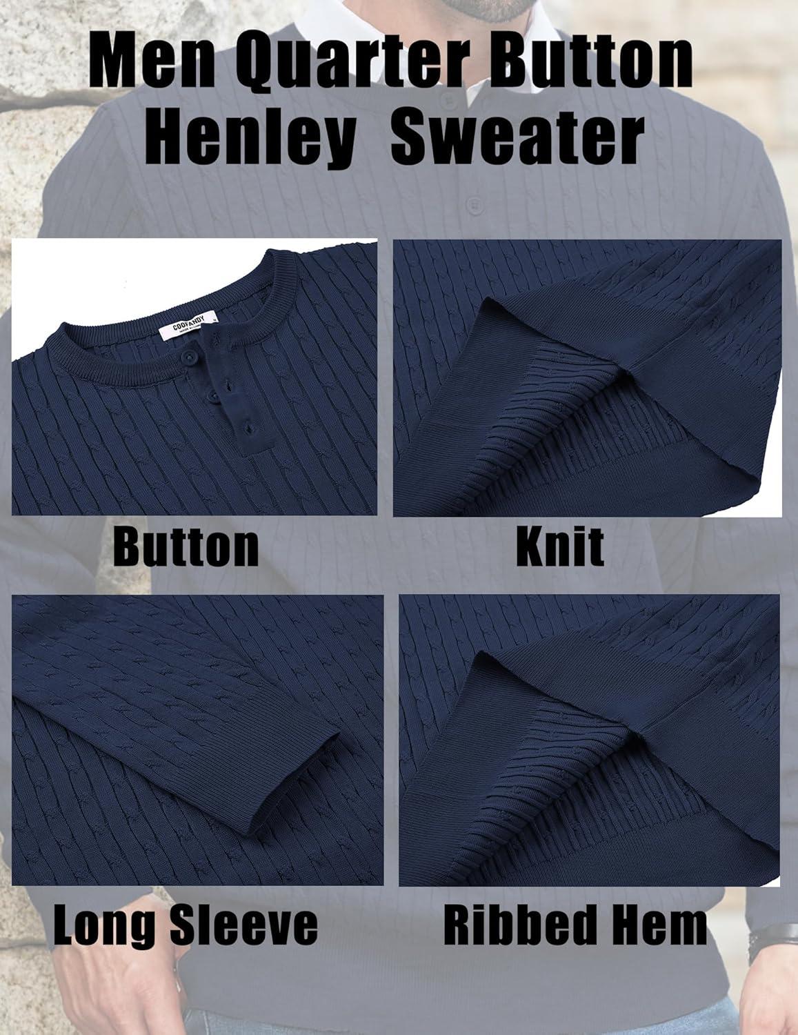 imageCOOFANDY Mens Knit Henley Sweater Long Sleeve Button Down Fall Sweaters and PulloversBlue Violet