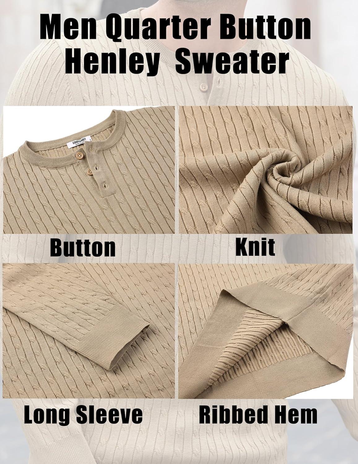 imageCOOFANDY Mens Knit Henley Sweater Long Sleeve Button Down Fall Sweaters and PulloversKhaki