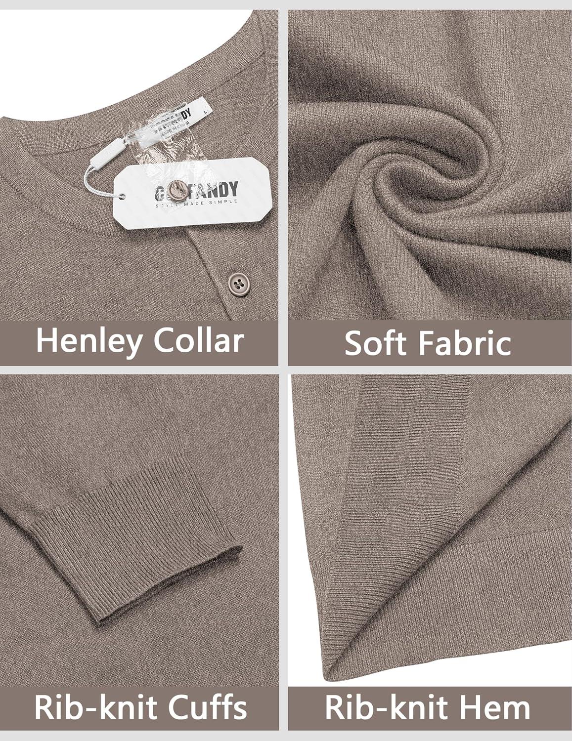 imageCOOFANDY Mens Knit Henley TShirts Dress Long Sleeve Sweater Casual Collarless Quarter Button PulloverBrown