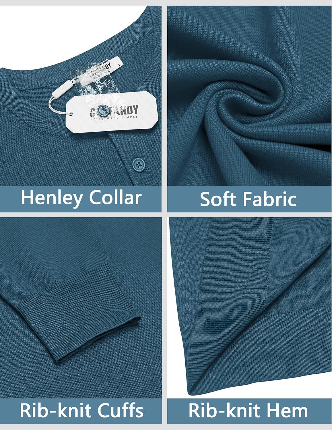 imageCOOFANDY Mens Knit Henley TShirts Dress Long Sleeve Sweater Casual Collarless Quarter Button PulloverDark Blue