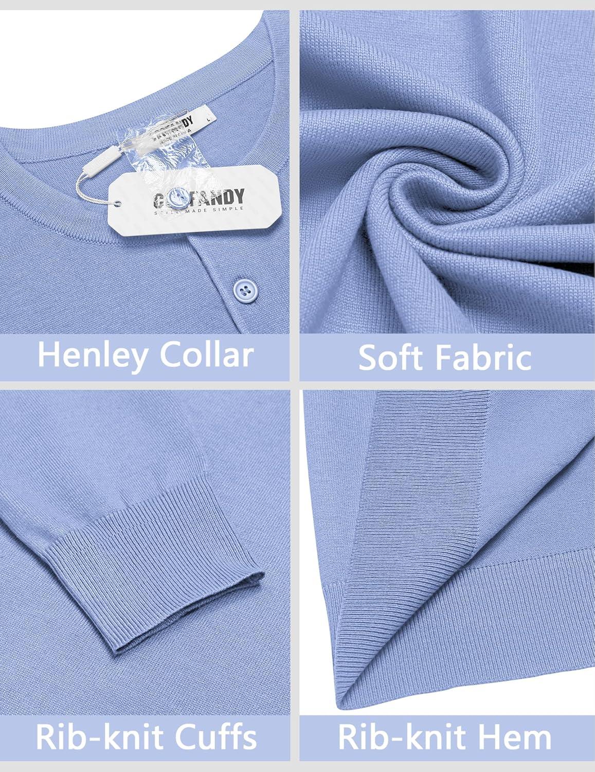 imageCOOFANDY Mens Knit Henley TShirts Dress Long Sleeve Sweater Casual Collarless Quarter Button PulloverLight Blue