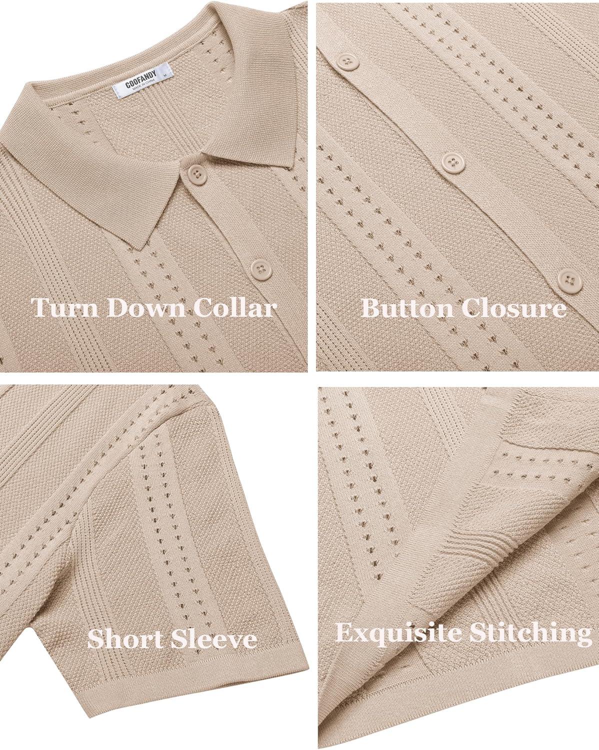 imageCOOFANDY Mens Knit Shirts Short Sleeve Button Down Polo Shirt Fashion Casual Summer Beach ShirtsApricot