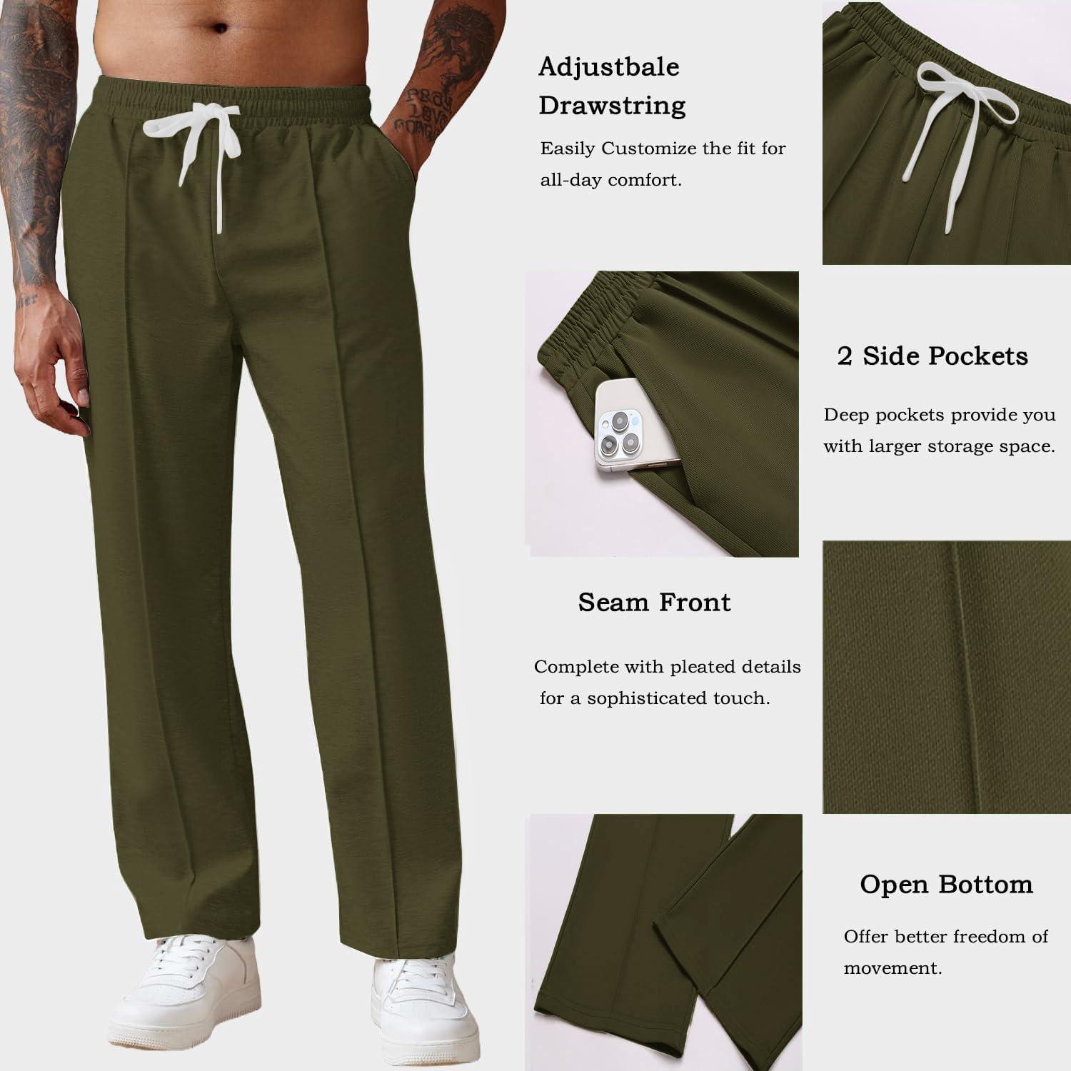 imageCOOFANDY Mens Knit Sweatpants Lightweight Open Bottom Casual Pants Drawstring Jogger Yoga Pants with PocketsArmy Green