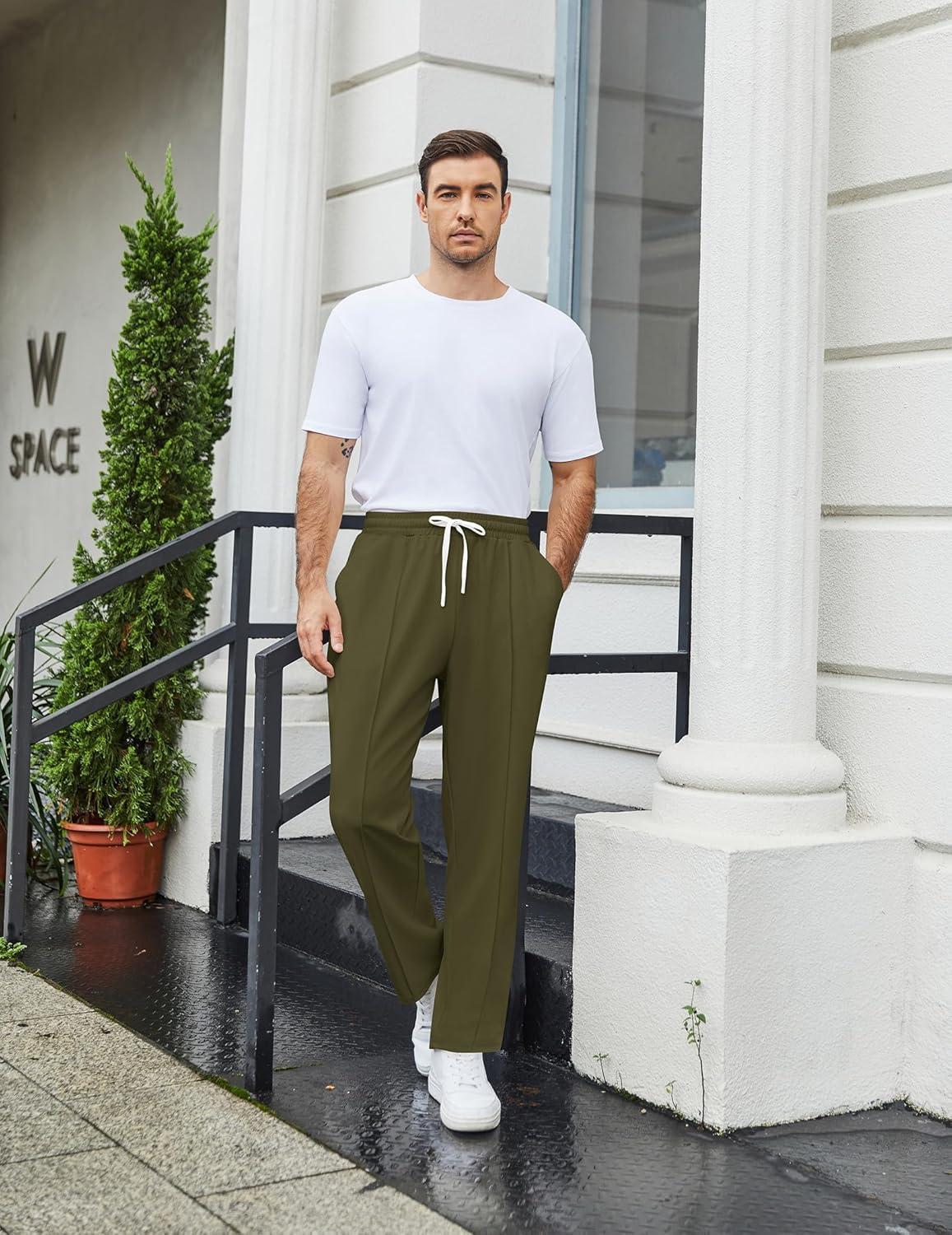 imageCOOFANDY Mens Knit Sweatpants Lightweight Open Bottom Casual Pants Drawstring Jogger Yoga Pants with PocketsArmy Green