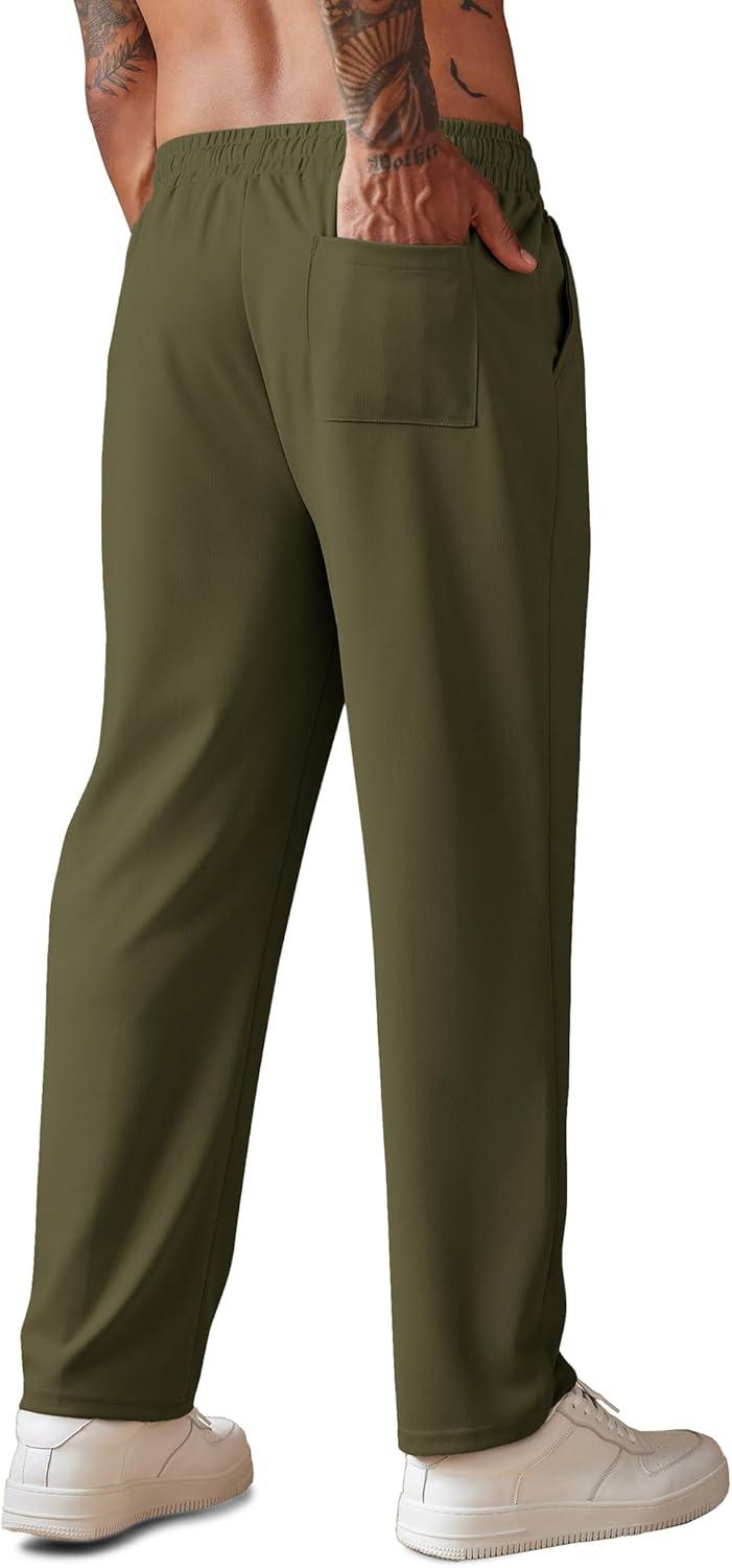 imageCOOFANDY Mens Knit Sweatpants Lightweight Open Bottom Casual Pants Drawstring Jogger Yoga Pants with PocketsArmy Green