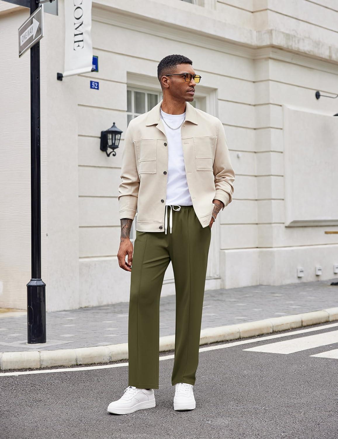 imageCOOFANDY Mens Knit Sweatpants Lightweight Open Bottom Casual Pants Drawstring Jogger Yoga Pants with PocketsArmy Green