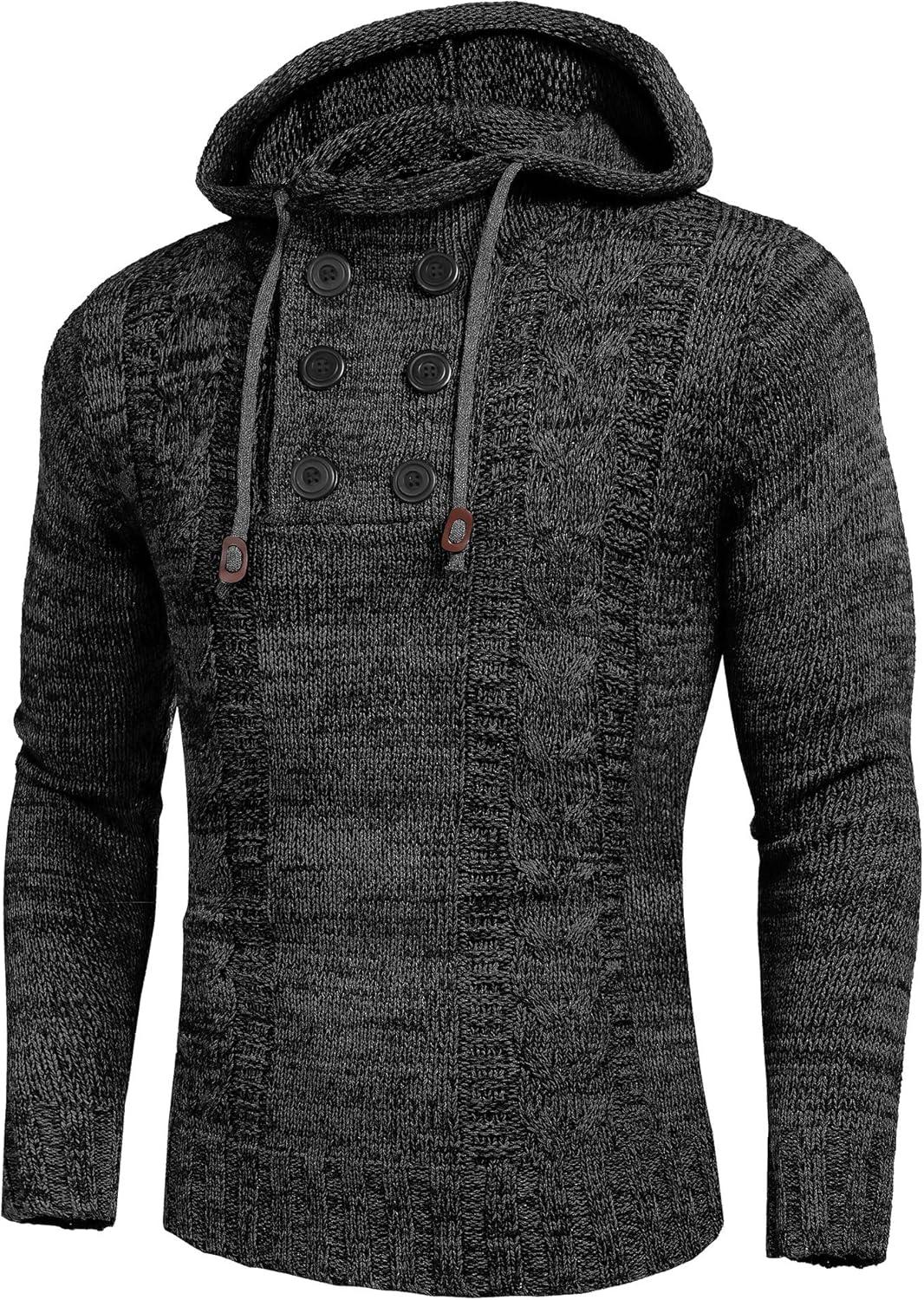 imageCOOFANDY Mens Knitted Hoodies Pullover Casual Long Sleeve Turtleneck SweatersBlack