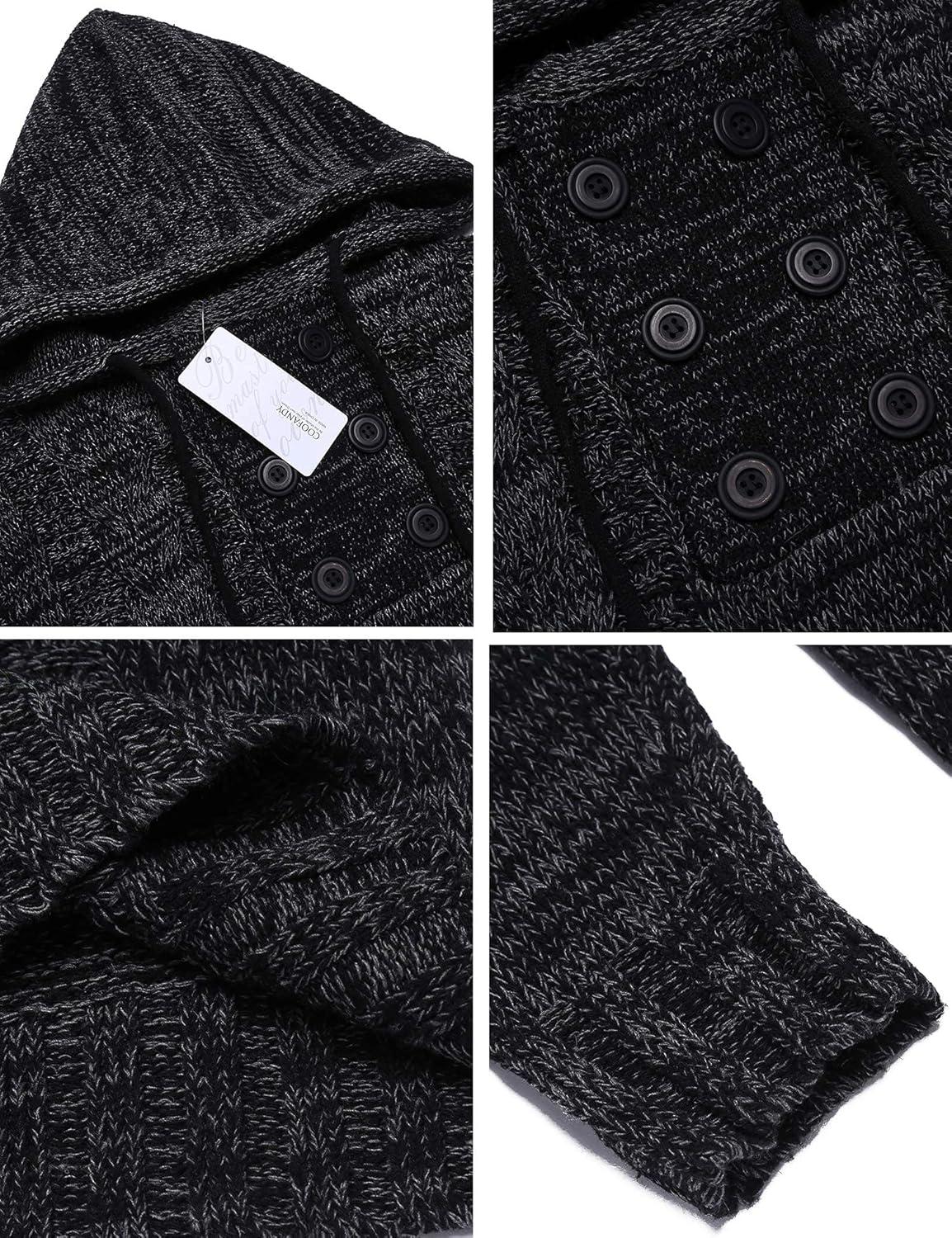 imageCOOFANDY Mens Knitted Hoodies Pullover Casual Long Sleeve Turtleneck SweatersBlack