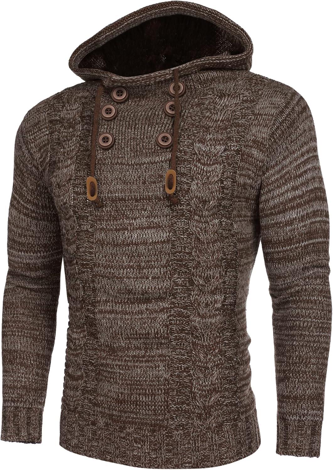 imageCOOFANDY Mens Knitted Hoodies Pullover Casual Long Sleeve Turtleneck SweatersCoffee