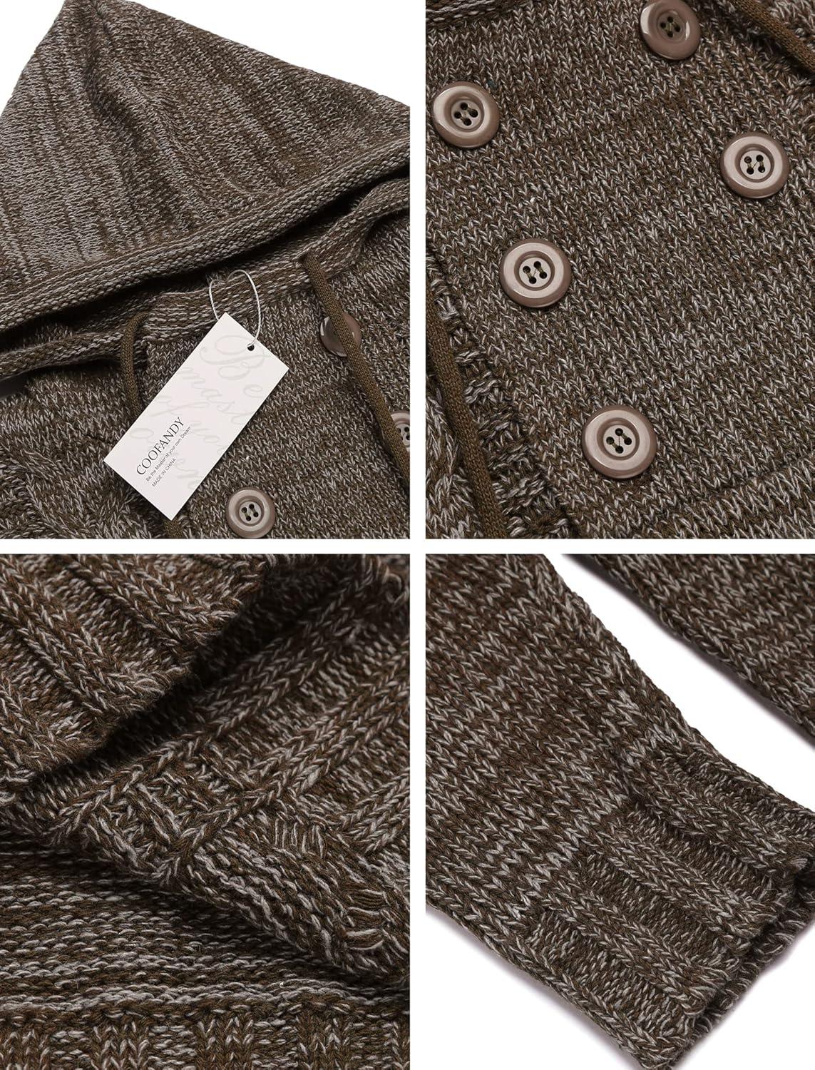 imageCOOFANDY Mens Knitted Hoodies Pullover Casual Long Sleeve Turtleneck SweatersCoffee