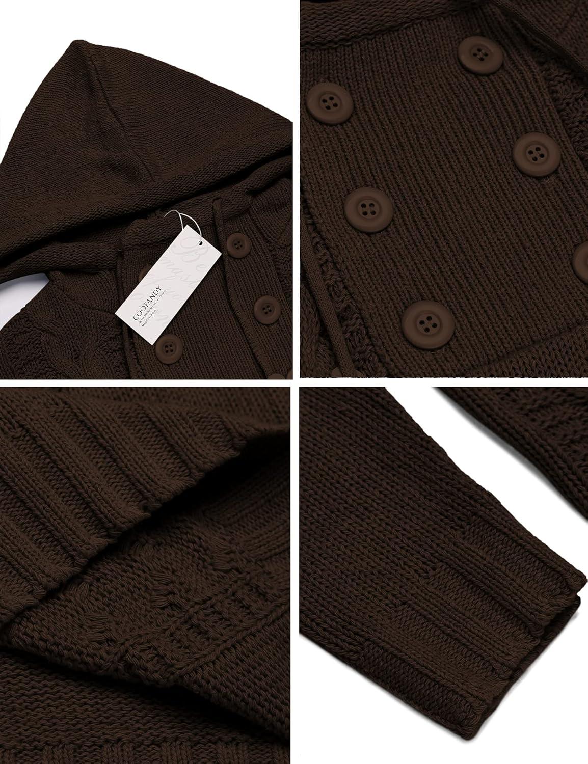 imageCOOFANDY Mens Knitted Hoodies Pullover Casual Long Sleeve Turtleneck SweatersDark Brown