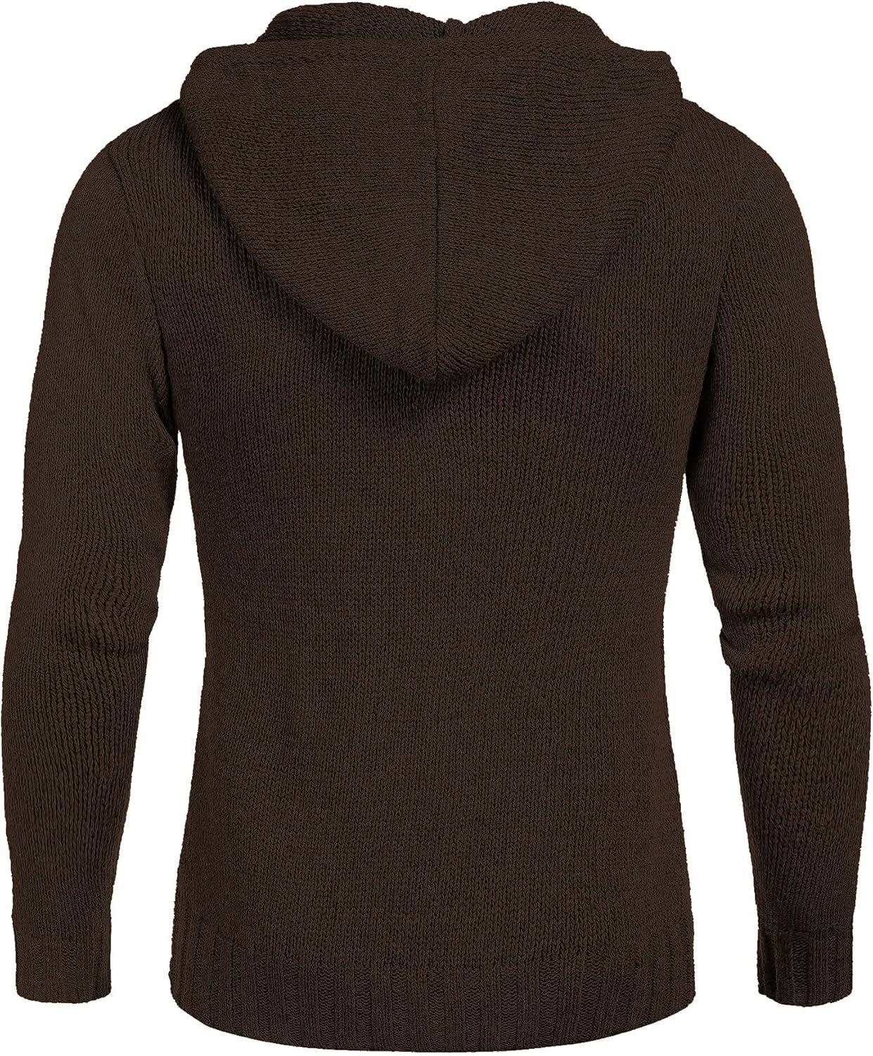 imageCOOFANDY Mens Knitted Hoodies Pullover Casual Long Sleeve Turtleneck SweatersDark Brown