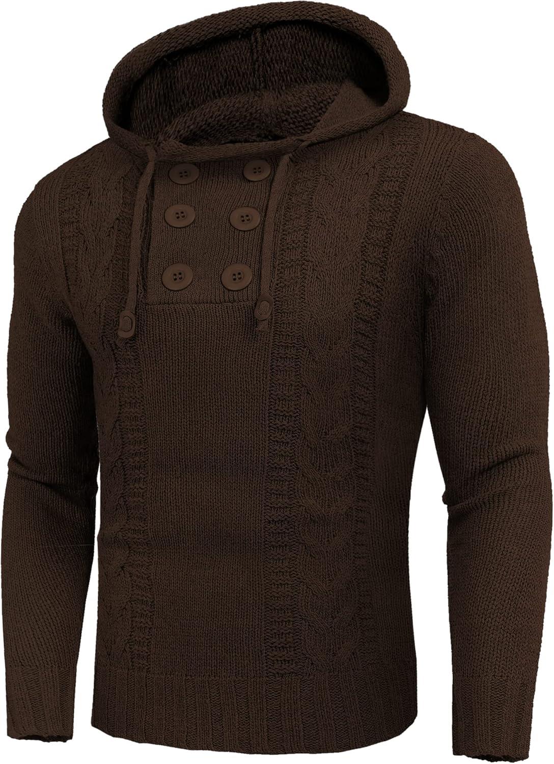 imageCOOFANDY Mens Knitted Hoodies Pullover Casual Long Sleeve Turtleneck SweatersDark Brown