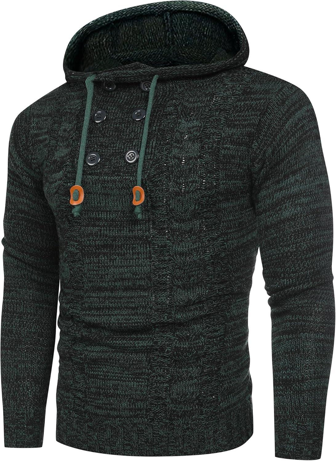 imageCOOFANDY Mens Knitted Hoodies Pullover Casual Long Sleeve Turtleneck SweatersDeep Green