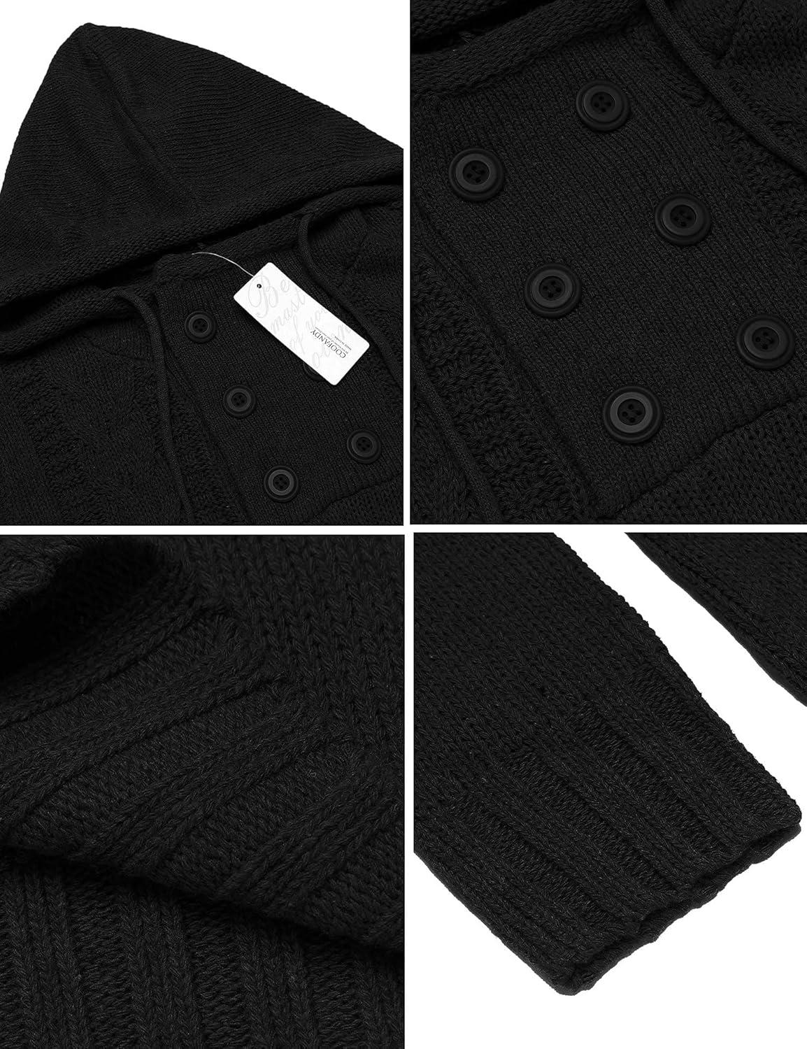imageCOOFANDY Mens Knitted Hoodies Pullover Casual Long Sleeve Turtleneck SweatersPure Black