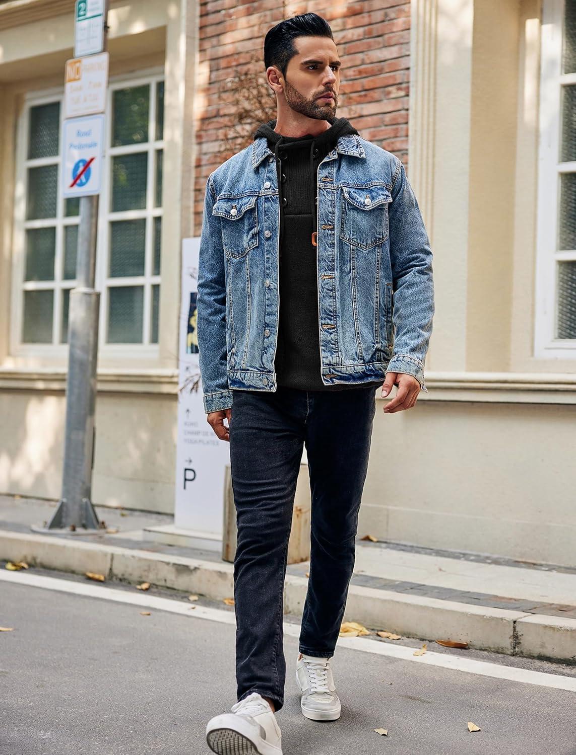 imageCOOFANDY Mens Knitted Hoodies Pullover Casual Long Sleeve Turtleneck SweatersPure Black